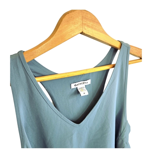 ATHLETA Activewear Swing Pleated Sleeveles Stretch Top Teal and Black Medium - Picture 7 of 14